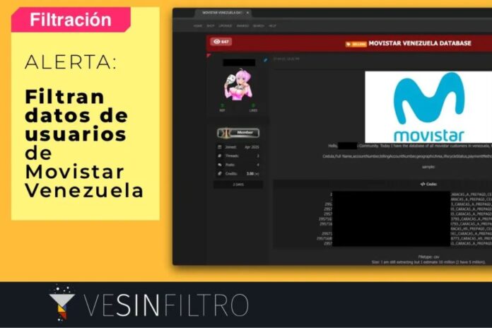 VE Sin Filtro exige a Movistar Venezuela aclarar filtración de datos de 3,2 millones de usuarios VE Sin Filtro exige a Movistar Venezuela aclarar filtración de datos de 3,2 millones de usuarios