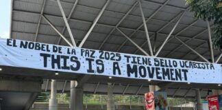 Despliegan pancarta gigante en la UCAB por María Corina Machado: «El Nobel de la Paz 2025 tiene sello ucabista» Despliegan pancarta gigante en la UCAB por María Corina Machado: "El Nobel de la Paz 2025 tiene sello ucabista"